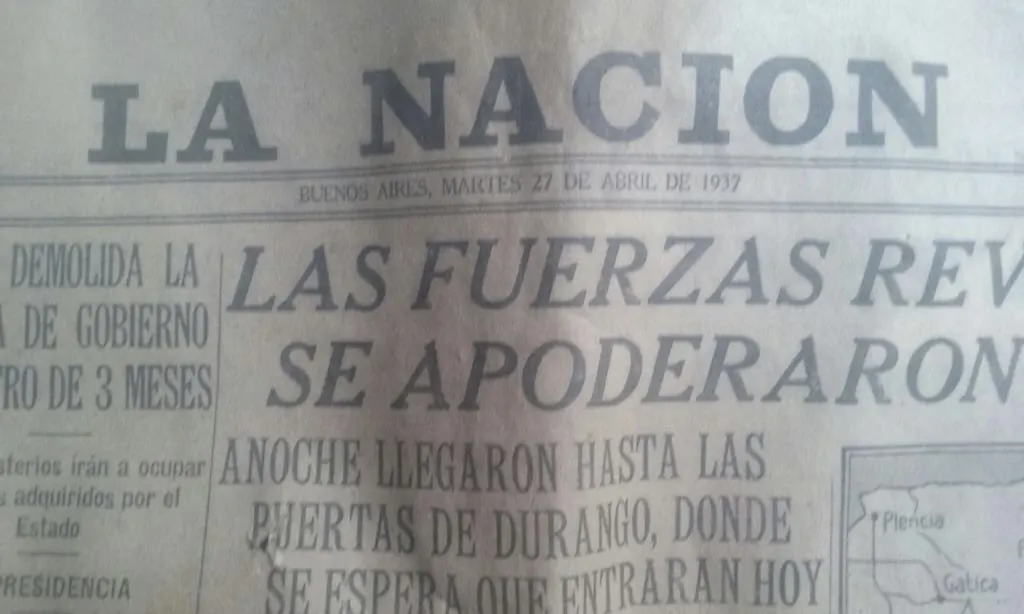 Diario La Nación del 27 de abril de 1937 encontrado dentro de la caja del altar.